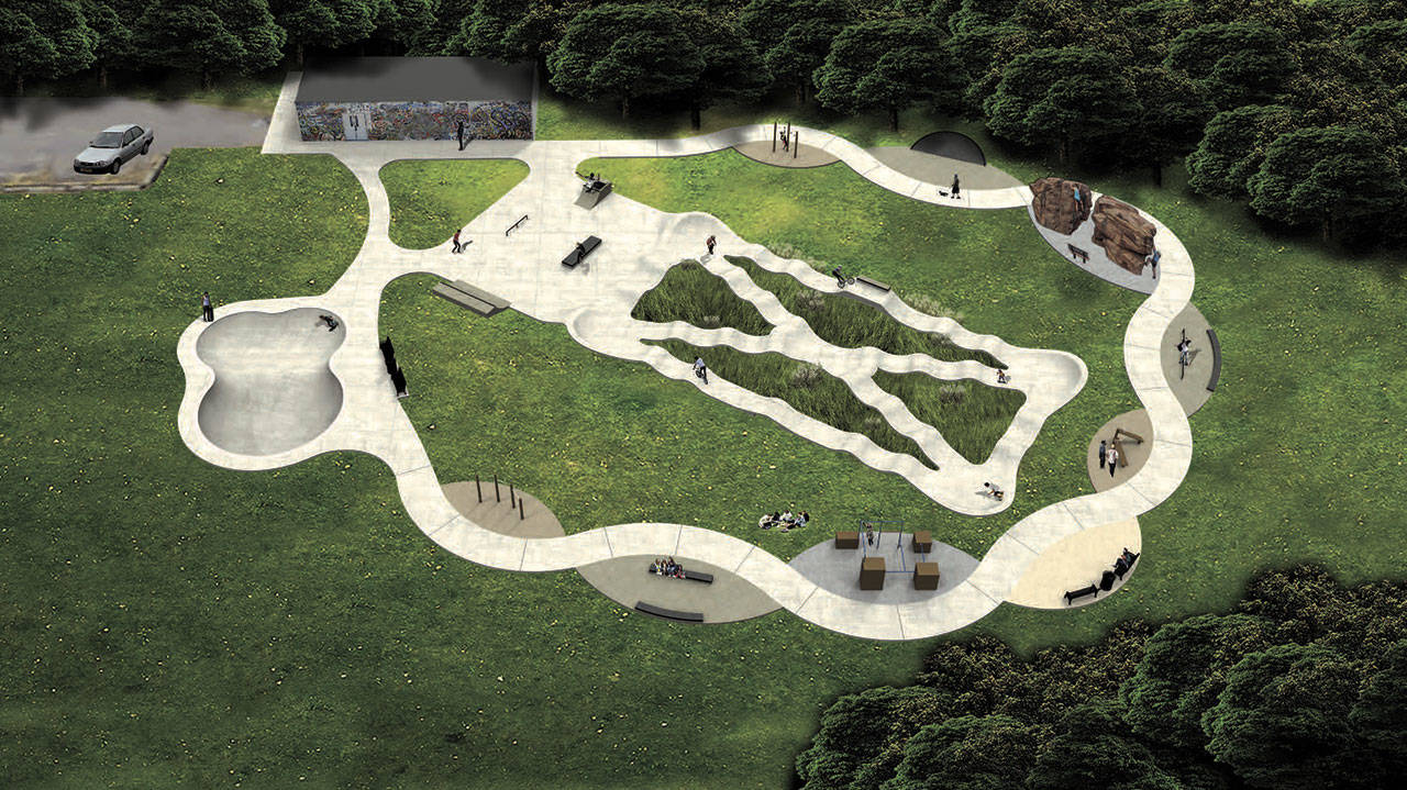 Designed by Grindline Skateparks, the ultimate vision for the Burton Adventure Recreation Park (BARC) would provide for rest areas, more skating features, a pump track, a parkour structure, and a basic climbing wall (Courtesy Photo).