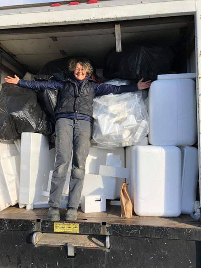 Nadine Edelstein shows off the load of Sytrofoam she collected before recycling it in Kent. (Beth White/Courtesy Photo)