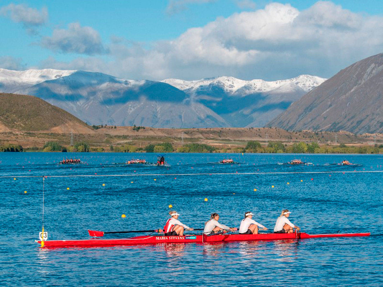 Rowers compete in the 2017 New Zealand Rowing Championships, which were held on Lake Ruataniwha, Twizel in New Zealand. A small group of island rowers will head there next week (Courtesy Photo).
