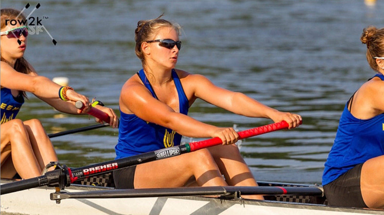 Gabbie Graves, center, rowing at the World Junior Rowing Championships in Racice, Czech Republic last summer. (Row2K Photo)
