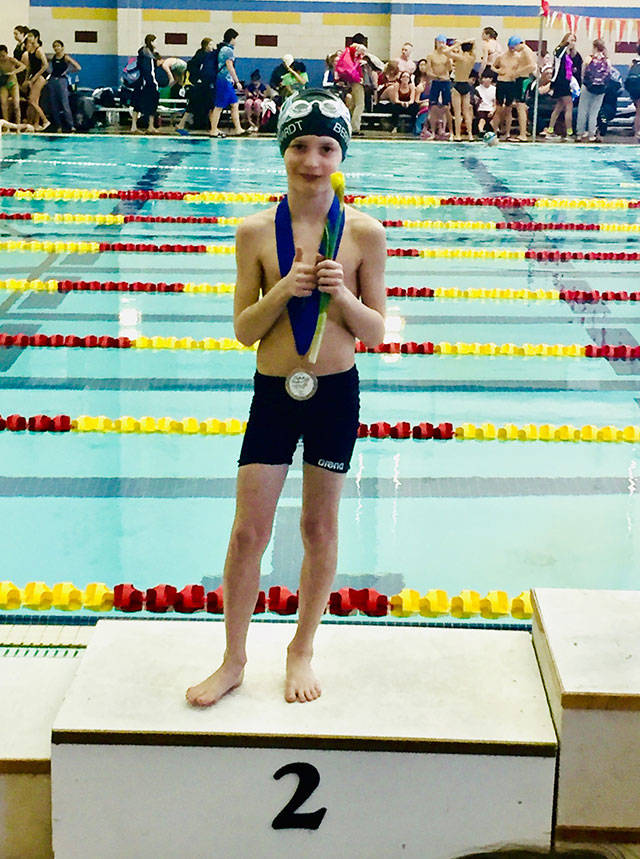 Brayden Bernhardt medaled at the annual Daffodil Classic swim meet in Tacoma (Courtesy Photo).