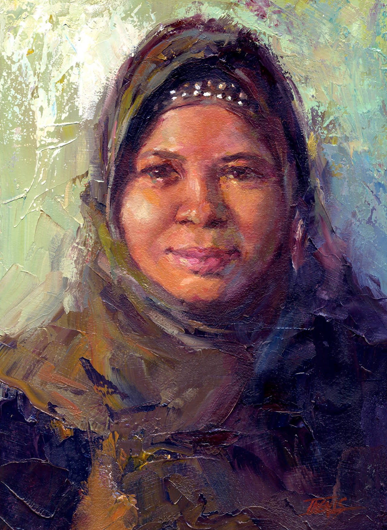 “Noor Azizah from Burma,” by Pam Ingalls, is part of her show of portraits of refugees at The Hardware Store Restaurant Gallery (Courtesy Photo).