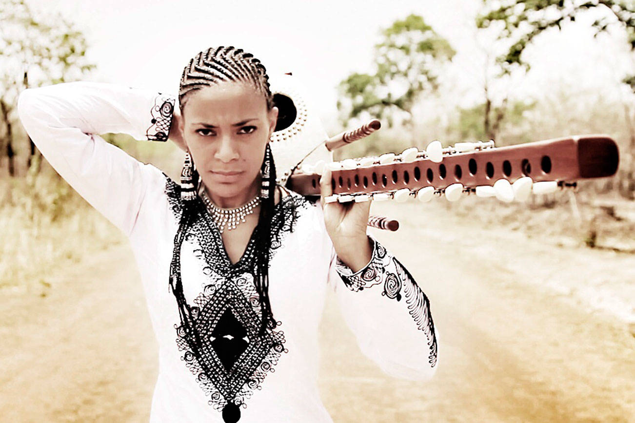 Sona Jobarteh, who is renowned as the world’s first female kora virtuoso from a traditional West African griot family, will make her Pacific Northwest debut at 7:30 p.m. Thursday, June 27, at Open Space for Arts & Community (Courtesy Photo).