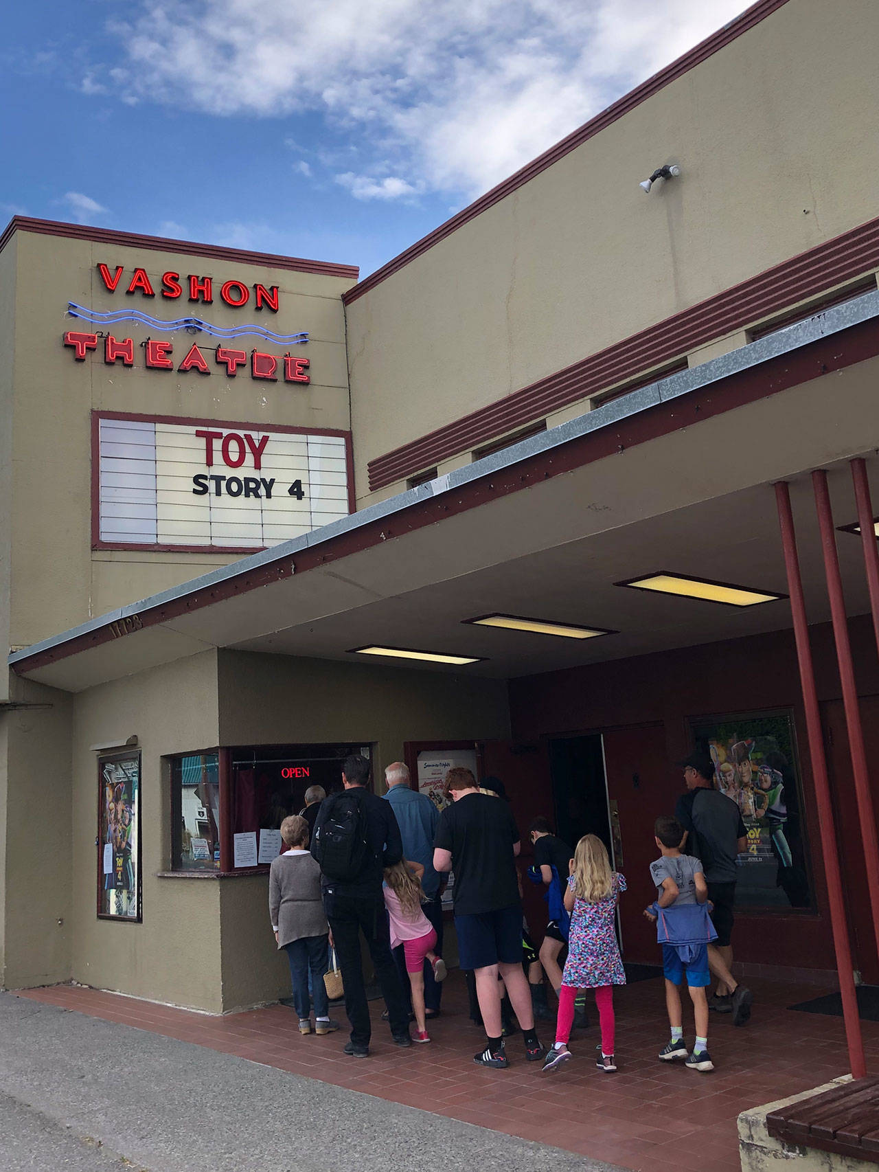 Islanders young and old lined up to buy concessions for one of the first screenings of “Toy Story 4,” now playing at Vashon Theatre (Tom Hughes Photo).