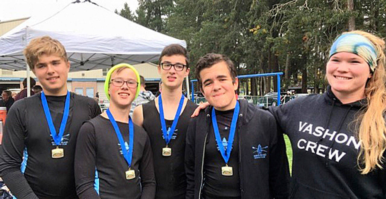 Members of the Vashon Island Rowing Club pose for a picture at their meet on Sunday, Oct. 13 (Rheagan Sparks Photo).
