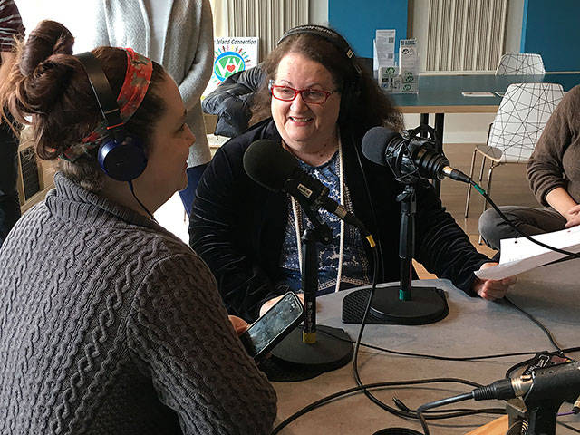 Live in VoVs studio, Directors Elise and Marita Ericksen share the excitement with Vashon radio listeners for their upcoming show, Drama Docks “A 1940s Radio Christmas Carol” (Courtesy Photo).