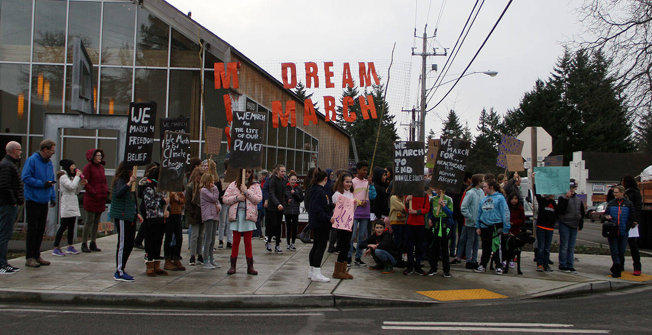 Students converged outside Vashon Center for the Arts (Leah Mann Photo).
