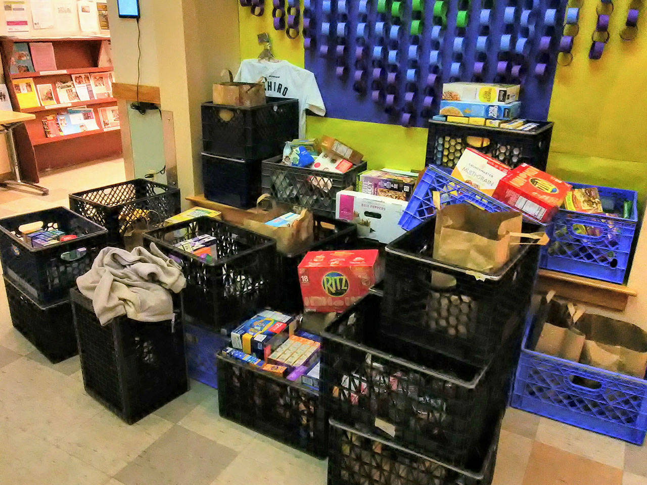 Goods from the Chautauqua Elementary School kitchen were organized Friday (Paul Rowley/Staff Photo).