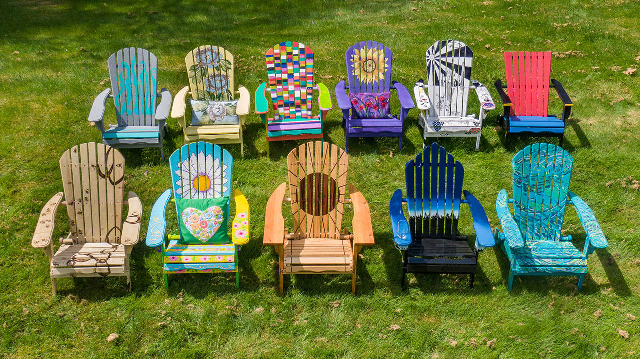 Vashon Center for the Arts is holding an online auction for 11 one-of-a-kind, locally-embellished Adirondack chairs (Courtesy Photo).