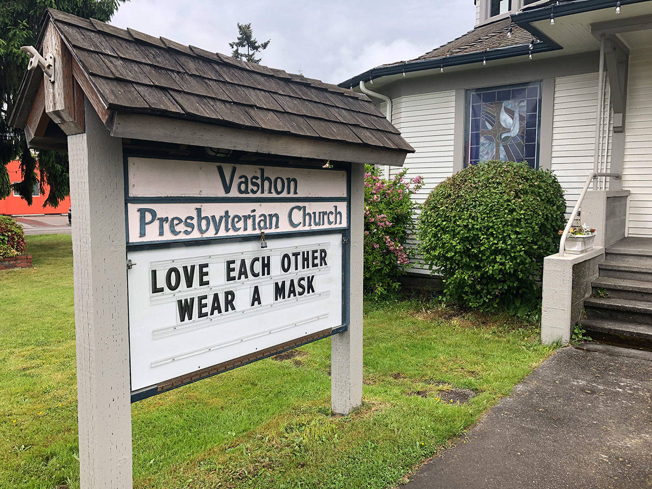 Vashons Presbyterian Church wont be resuming in-person services anytime soon, said its pastor, Leigh Weber (Tom Hughes Photo).