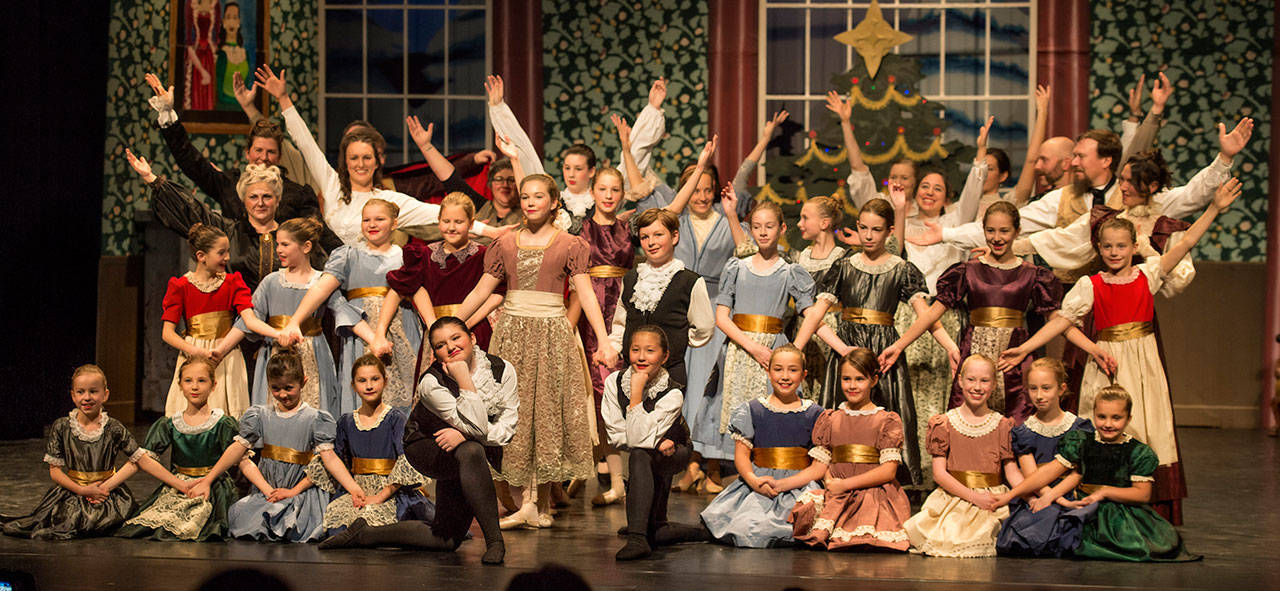 Footage from 20 years’ worth of Vashon productions of “The Nutcracker” has been stitched together for a very special virtual salute to the ballet, to be shown at 7 p.m. Saturday, Dec. 12, at vashoncenterforthearts.org. Pictured here: some of the huge casts of VCA’s 2017 production of the ballet (Jeff Dunnicliff Photo).
