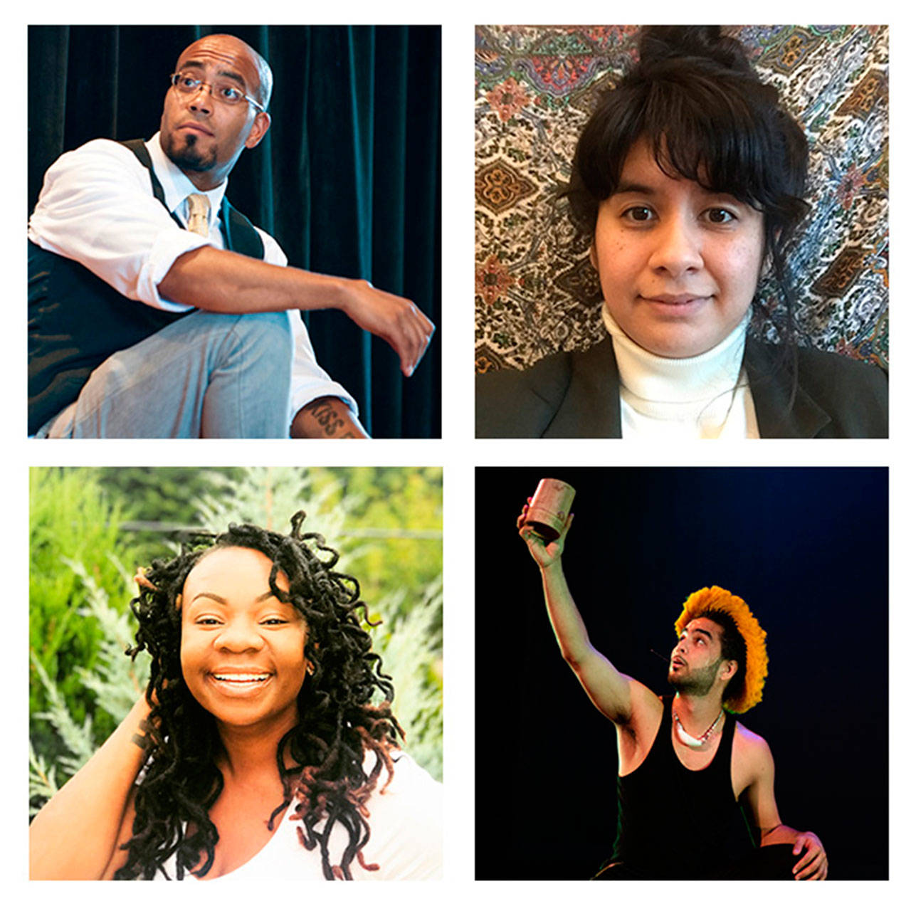Daemond Arrindell and Joana Chacon (top left and right) and Dr. Bre Haizlip and Dakota Camacho (bottom left and right) and Stephanie Anne Johnson (not pictured) are speakers and performers at a virtual event marking MLK Day at Vashon Center for the Arts, to take place at 3 p.m. Monday, Jan. 18, at vashoncenterforthearts.org. In keeping with the tradition of sharing food at the event, treat boxes will be distributed from 12 to 2 p.m. Monday, Jan. 18, in the VCA parking lot (Courtesy Photos).