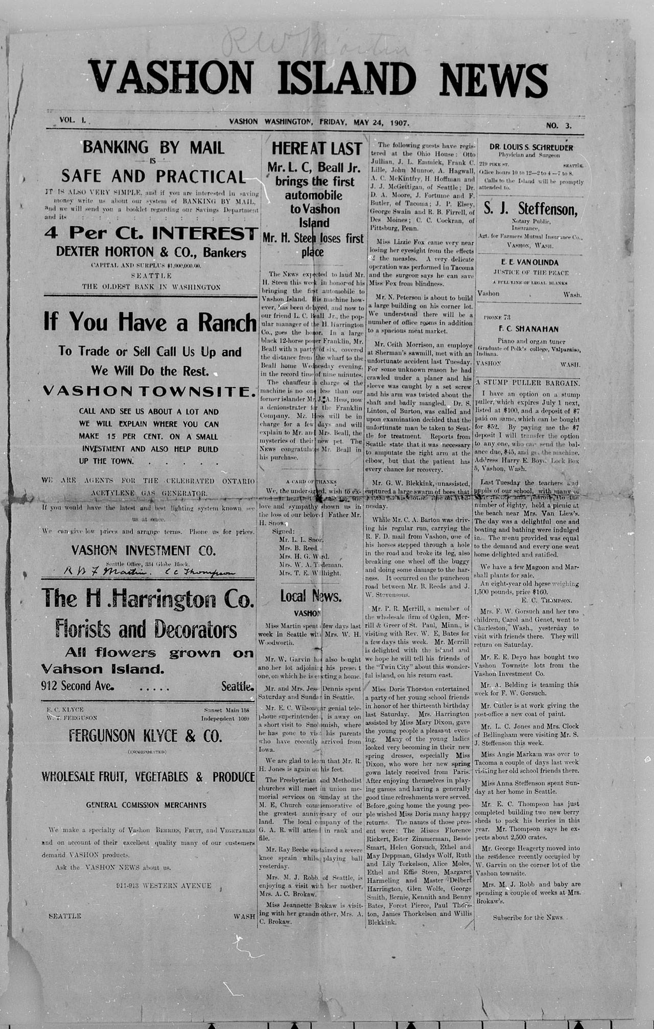 Islanders can now find headlines like these in online searches for Vashon’s vintage newspapers (Courtesy Photo).