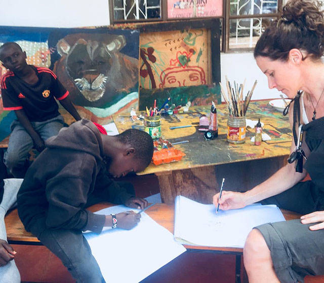 Former islander Olivia Pendergast is now in Kenya, working with youth in the Alfajiri Street Kids Art Program. Part of the proceeds from her studio sale at Vashon Center for the Arts will benefit the program (Courtesy Photo).
