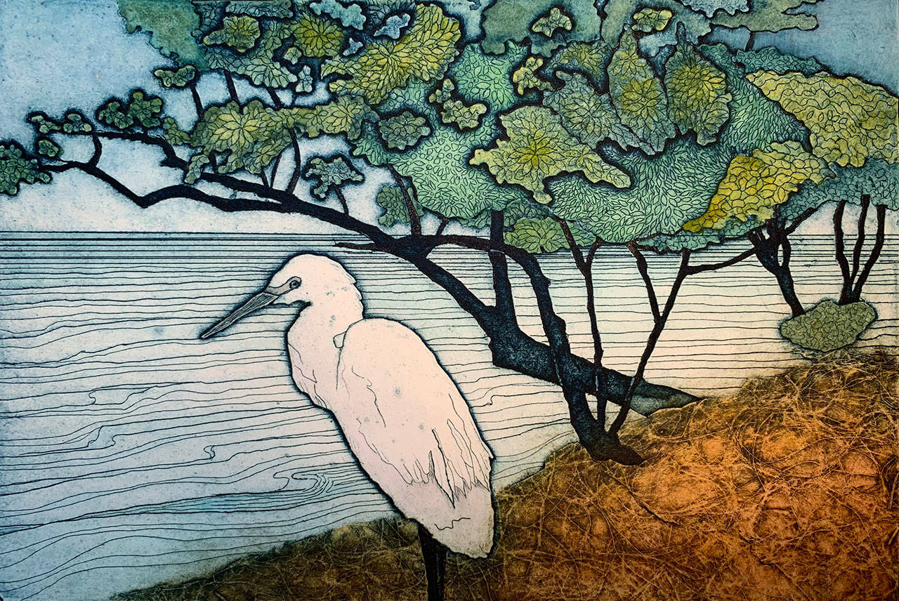 “Paradise Dreams,” a collagraph by Christina Nicols, is in a new collection of work by local artists on display at VCA’s gift shop (Courtesy Photo).