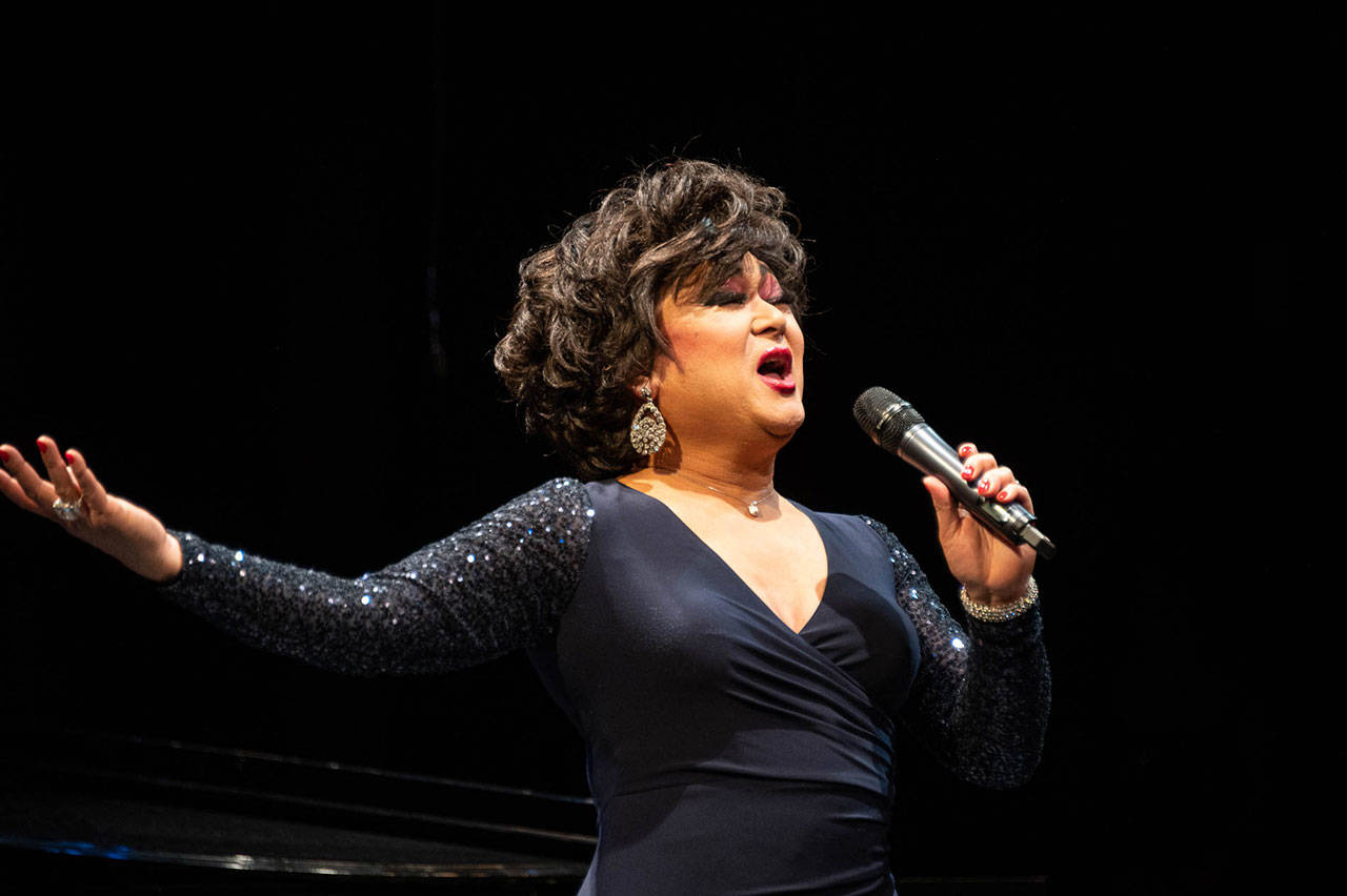 “An Evening of Cabaret with Arnaldo! Drag Chanteuse and Friends” will take place in-person at 7:30 p.m. Saturday, March 27, at VCA. The event, which will also be live-streamed on VCA’s website and Facebook page, is a fundraiser for Pacific NW Cabaret Association’s “March is Cabaret Month” (John de Groen Photo).