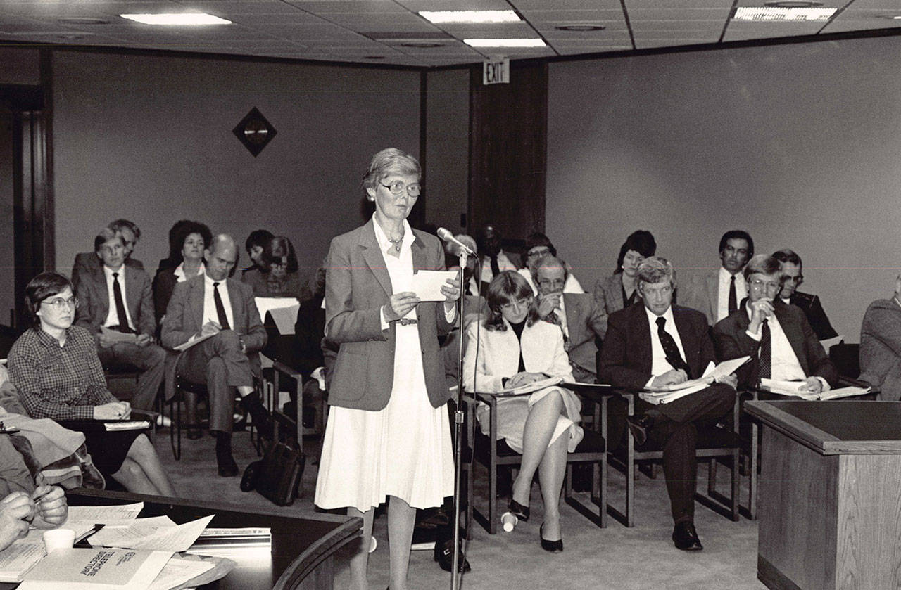 Opal Montague, as president of the Health Center, speaks during a meeting of the Group Health Board about its contract with the health center (Photo Courtesy Montague Family).