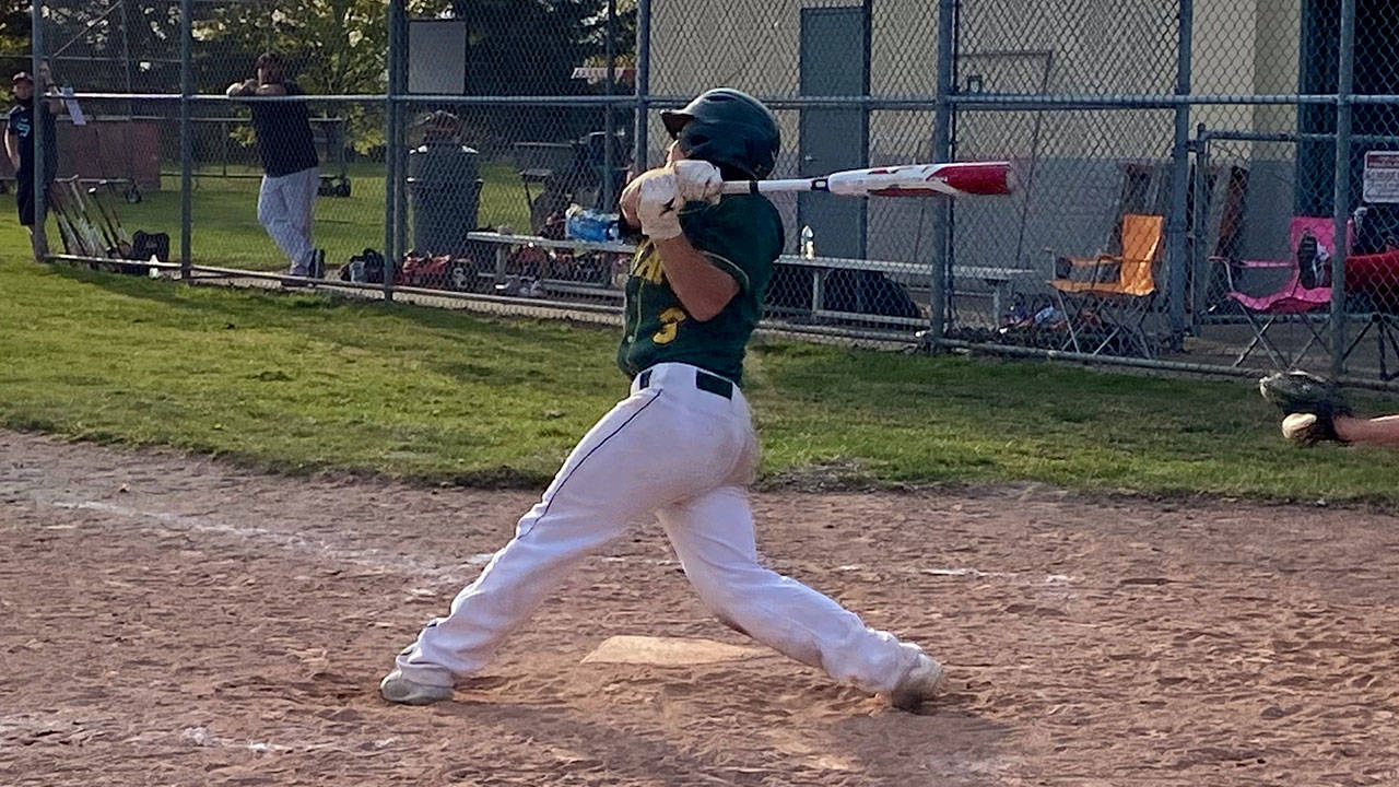 Finn Scriver takes a powerful cut at the plate for Vashon (Oliver Scriver Photo).