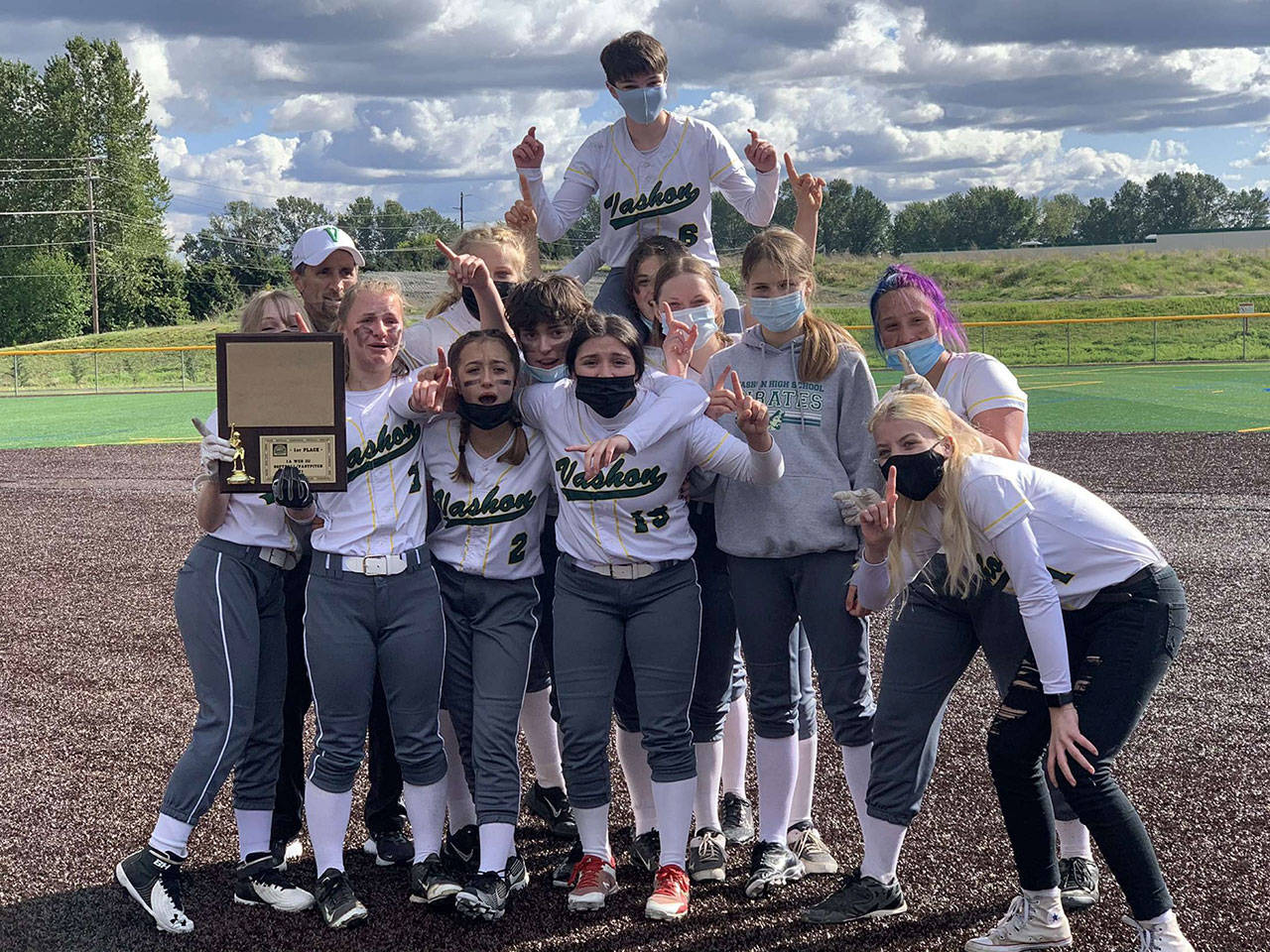The VHS Pirates Fastpitch Softball team after their victory against Bellevue Christian last Sunday, May 9. The team finished with an overall record of 9-1 (6-0 league) (Courtesy Photo).