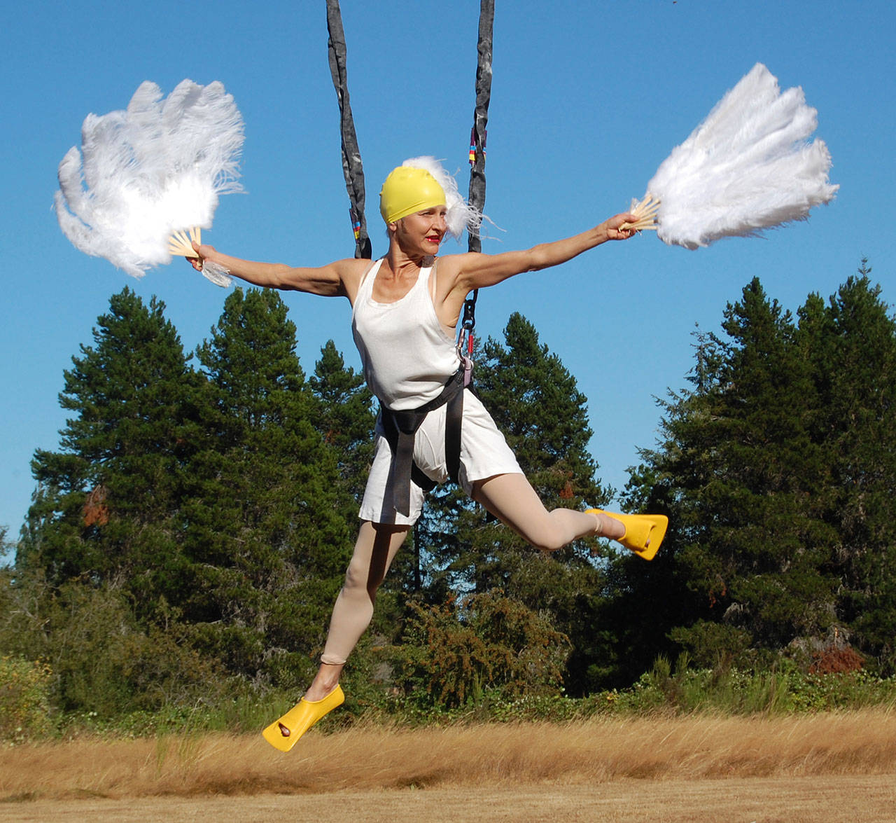 Janet McAlpin performed “Quack,” at Open Air Aerial Festival in 2019 (Michelle Bates Photo).