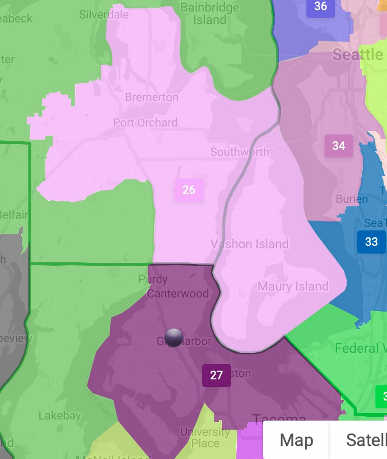 Graphic Courtesy The Washington Observor
Commissioner Walkinshaw’s reshaped 26th, 34th, and 27th districts.