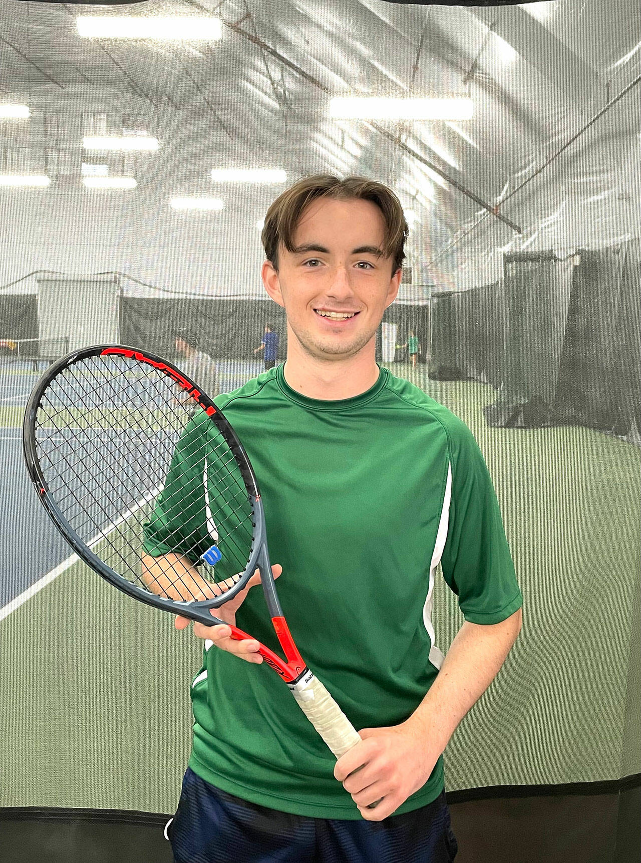 (Rick Doussett Photo) Vashon’s number one singles player, Evan Keppler, at the district championships in Edgewood.