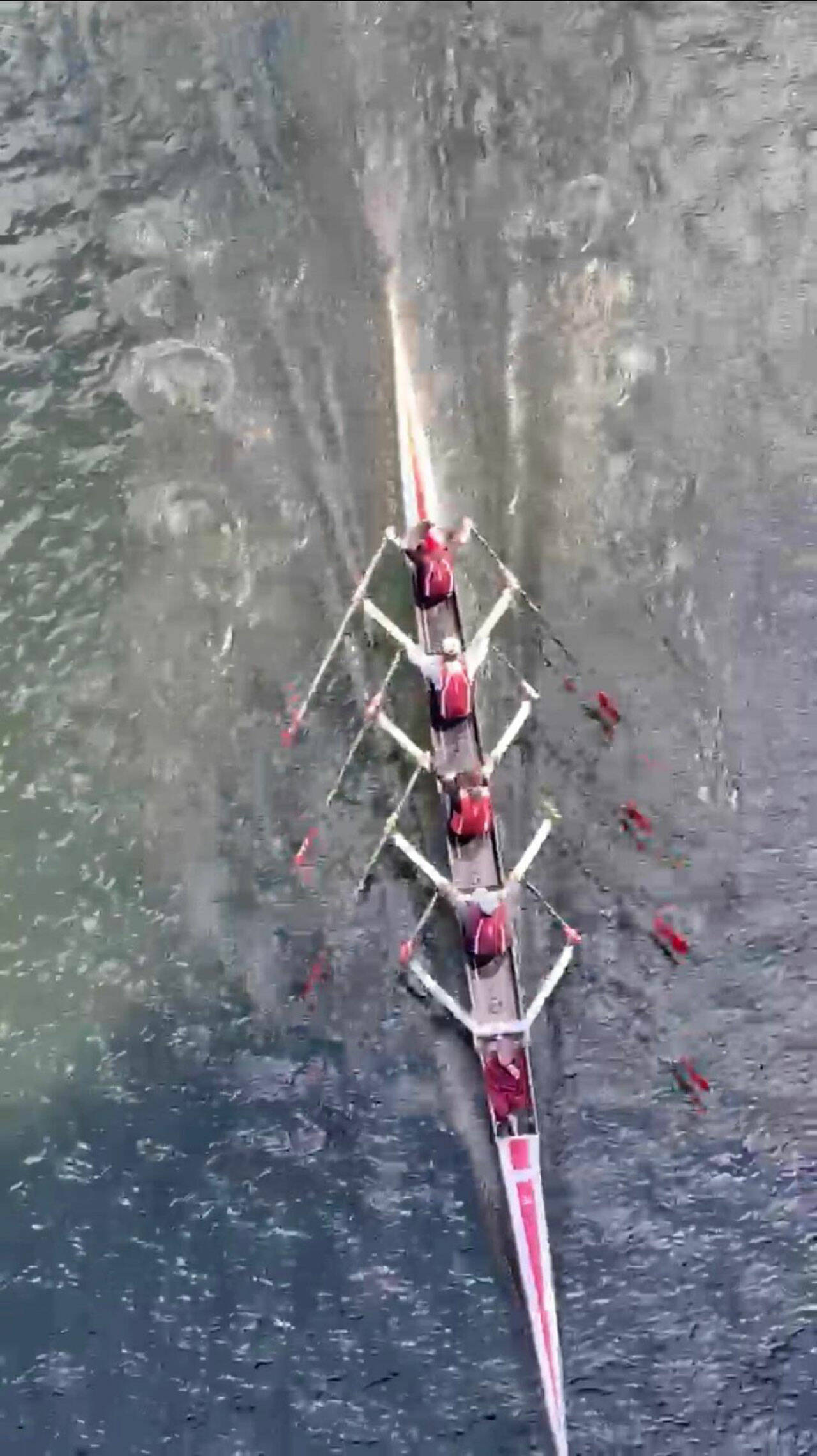 (Richard Parr Photo) Burton Beach Rowing Club rowers, from stern to bow (top to bottom) Zack Merrigan, Davis Kelly, Dylan Carmody, Simon Grant, and Caroline Barnes competed in the Junior Men’s Coxed Quad event at the 2022 Husky Open.