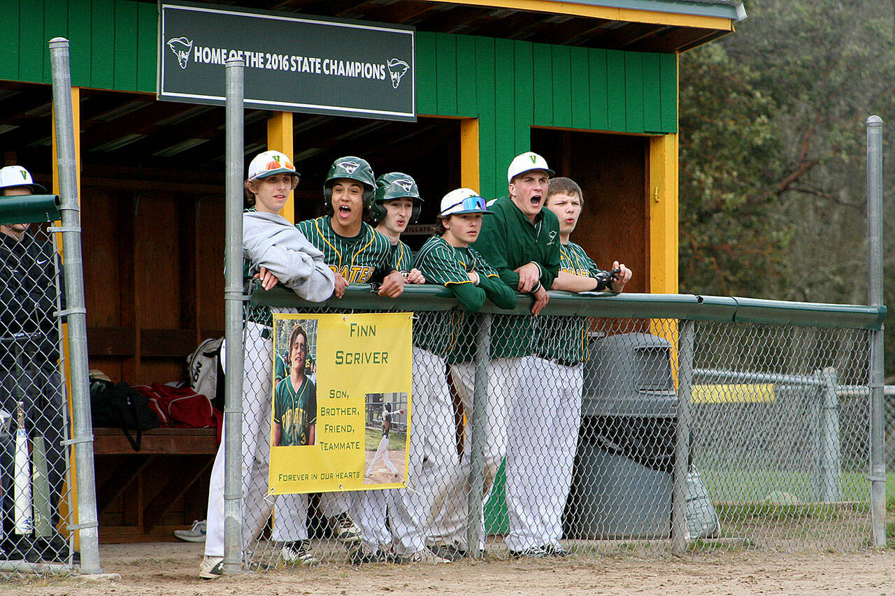 (Holly Taylor Photo)
The Vashon Pirates cheer on their teammates from the dugout.