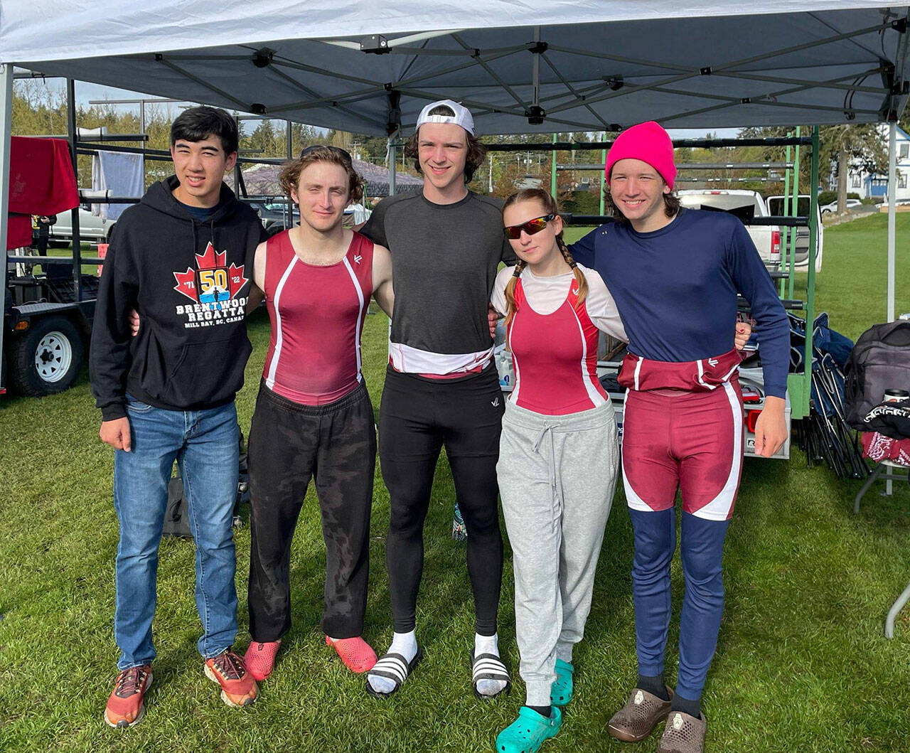 (Amy Rutherford Photo) Burton Beach Rowing Club team members (left to right), Forest Macnab, Simon Grant, Davis Kelly, Kez Rutschow, and Zack Merrigan.