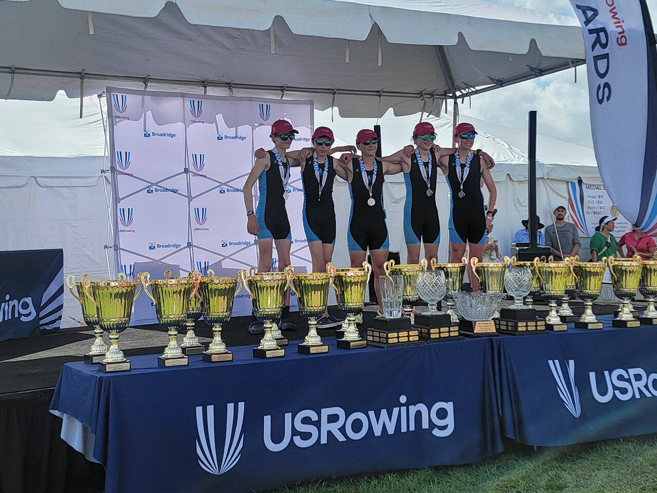 (Photo Courtesy Delany Steele) The National Silver Medalist Men’s U15 4x+ crew. (left to right) Quentin Cherry, coxswain Tyler Davis, Will Parker, Xander Nelson and Henry Cooper