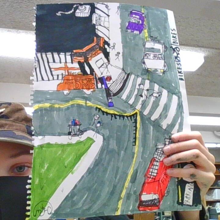 Mason Hart Artwork
Strength: Family
My drawing is about me and my family going on a road trip off of Vashon and seeing all the cool stores.