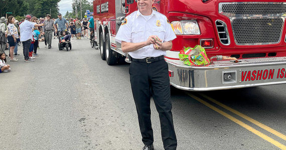 Elizabeth Shepherd Photo
Matt Vinci, Vashon’s new fire chief, at this year’s Strawberry Festival parade.