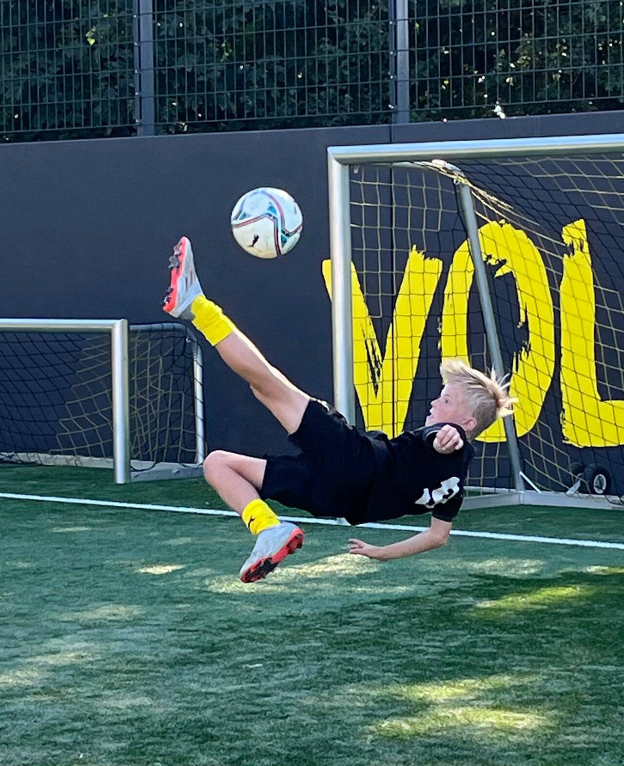 Fynn Holloway, showing his skills at the BvB Academy in Germany. (Michelle Malarney Photo)