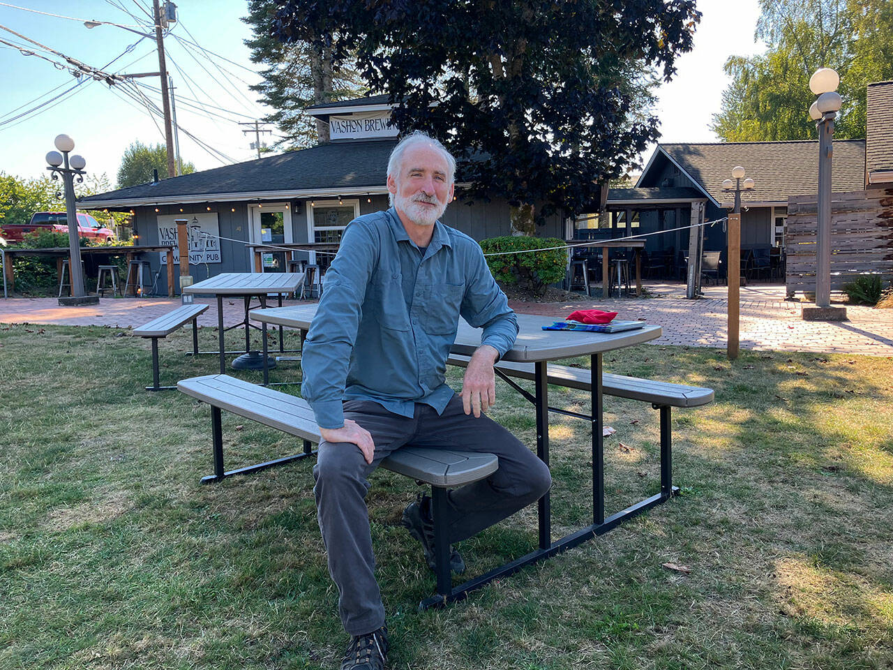 Cliff Goodman, in one of his favorite parts of Vashon Brewing Community Pub — its expansive outdoor seating area (
Elizabeth Shepherd Photo).