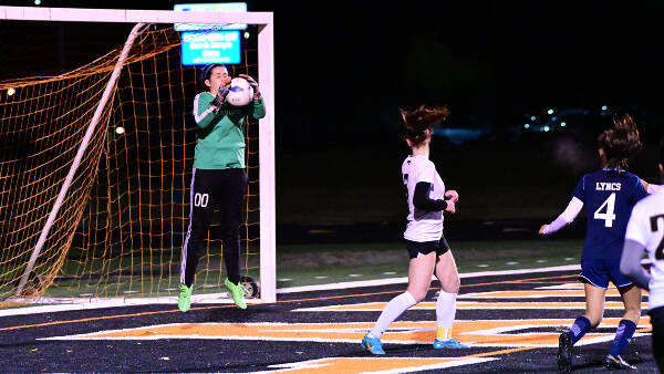 Vashon Pirates keeper Ivy Staczek was peppered with 19 shots on goal during the Pirates tournament match with the Lynden Christian Lyncs (T. Puz Photo).