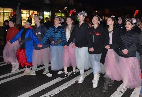 Dancers from Vashon Center for the Arts’ production of “The Nutcracker” high-stepped their way down Vashon Highway in the Winterfest parade (Jim Diers Photo).