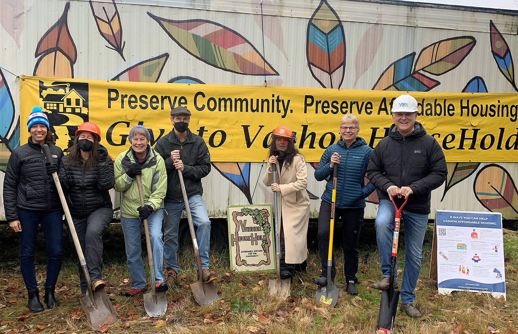 Local residents, Vashon Household Executive Director Jason Johnson and VHH board members attend the groundbreaking for Island Center Homes on Dec. 5 (Courtesy Photo).
