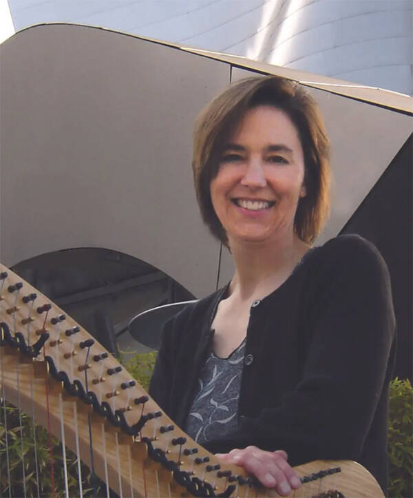Harpist and composer Leslie McMichael, outside Walt Disney Concert Hall, in Los Angeles (Courtesy Photo).