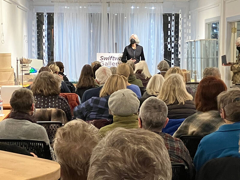 Last week, artists who will be a part of Swiftwater Gallery, a new nonprofit arts enterprise, met in the gallery space and heard from organizers of the effort to organize it, including Janice Mallman (Elizabeth Shepherd Photo).