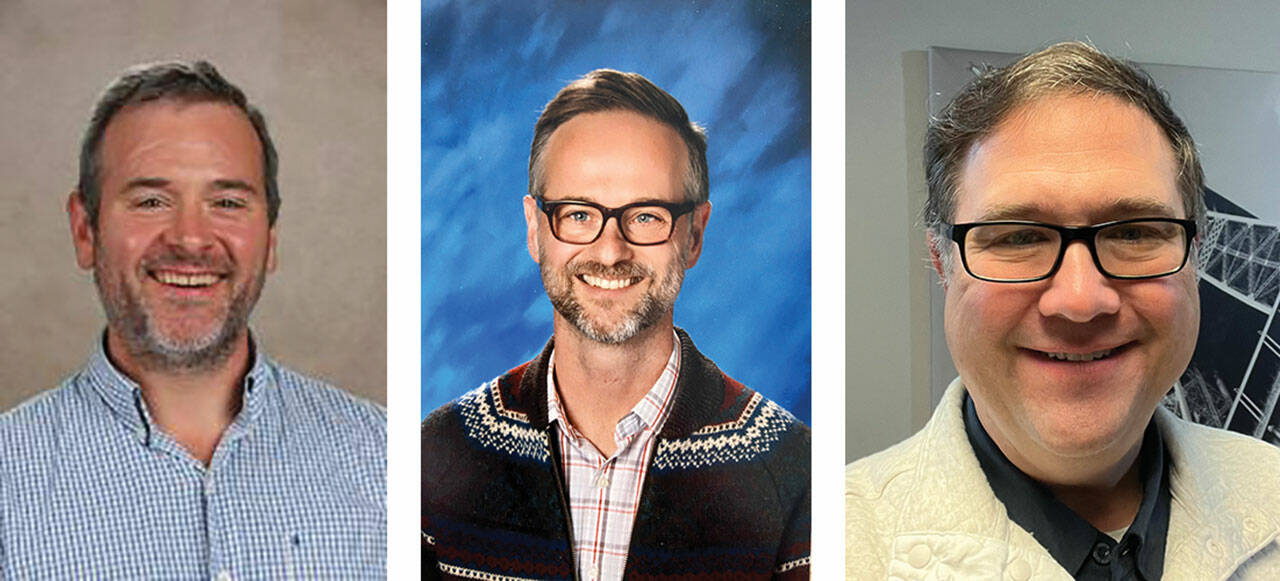 The finalists for the position of principal of Vashon Vashon High School are (left to right) John Erickson, Aaron Smith, and Jeff Williamson. (Courtesy Photos)