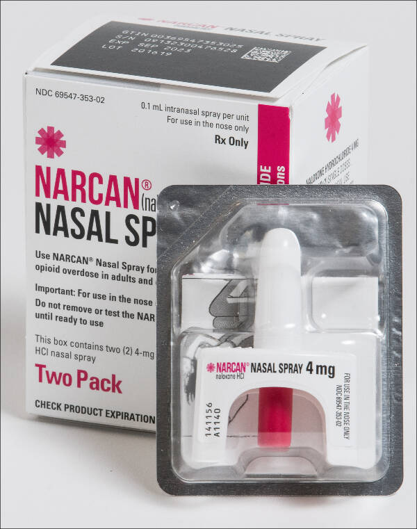 Easy-to-administer Narcan nasal spray — one of several brands of Naloxone — can save a life by counteracting the effects of an opioid overdose, which may occur from accidentally taking something that includes fentanyl (Courtesy Photo).