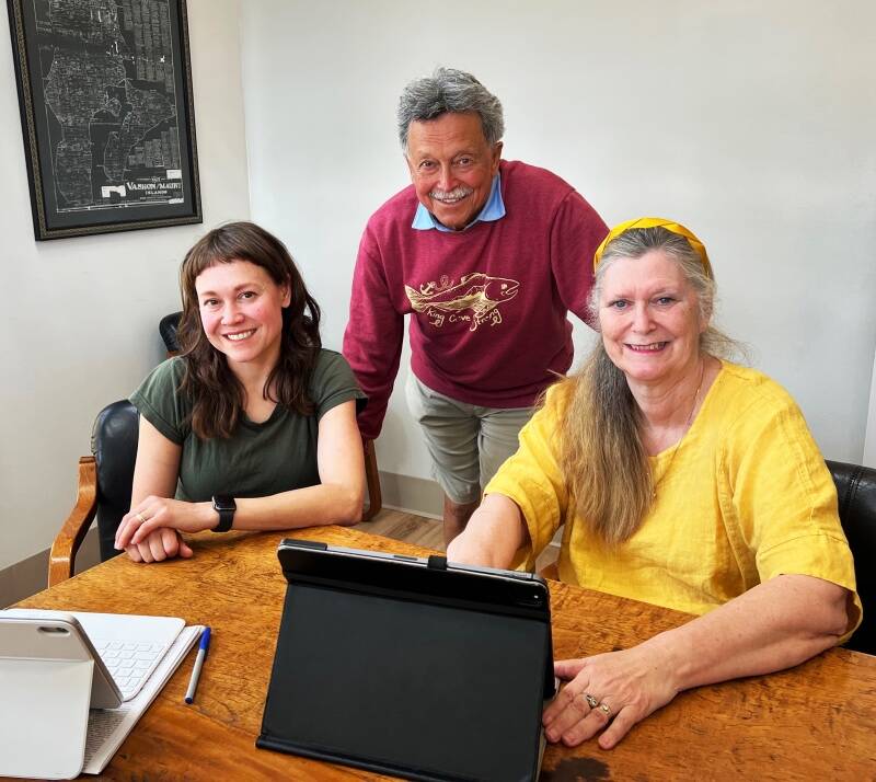 Windermere Vashon owners (left to right) Sophia de Groen Stendahl, John de Groen and Denise Katz, in their office (Elizabeth Shepherd Photo).