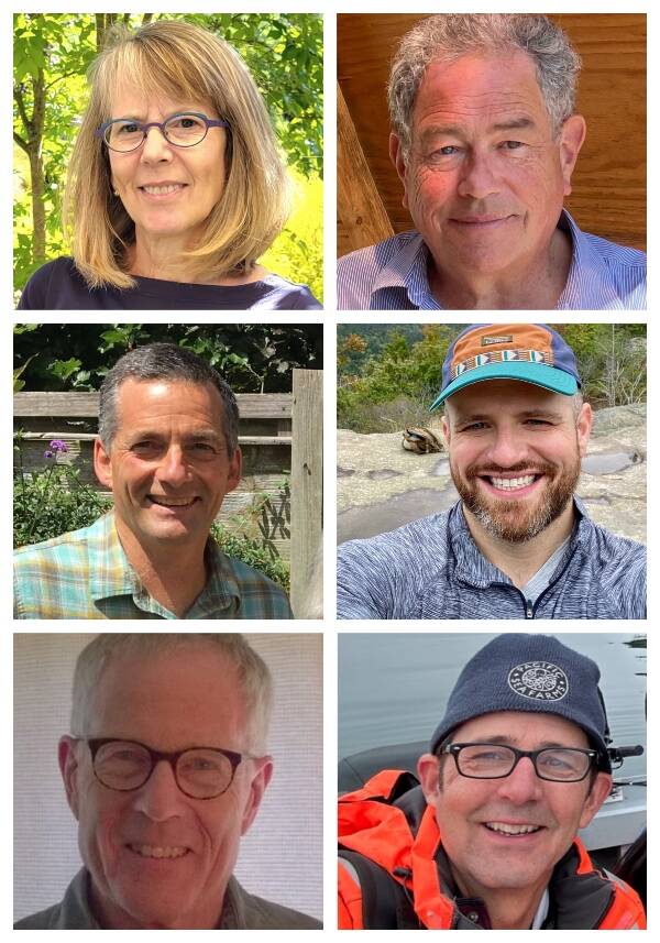 (Top row) Bill Hamilton (right) and Sarah Day are candidates for commissioners of Vashon Health Care District. Candidates for Vashon Park District’s board include three incumbents,Hans Van Dusen (middle left), Josh Henderson (middle right) and Bob McMahon (bottom left). Mike Spranger (bottom right) is challenging McMahon for his seat (Courtesy Photos).