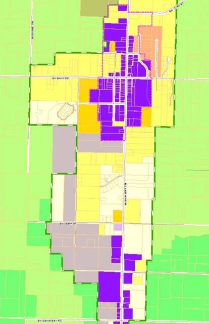 King County has proposed new, more generous incentives to encourage affordable housing in Vashon Town, outlined in green. On the purple parcels, zoned “Community Business,” up to 36 affordable units per acre could be permitted (King County Map).