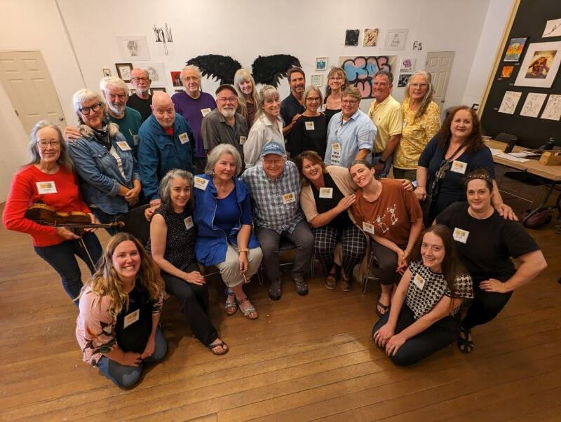 The cast of VCA’s upcoming production of “Fiddler on the Roof, Jr.” Mark Wells (center) will play Tevye. Directors Marita and Elise Ericksen are far right front, both wearing black, with Marita’s hand on Elise’s shoulder (Courtesy Photo).