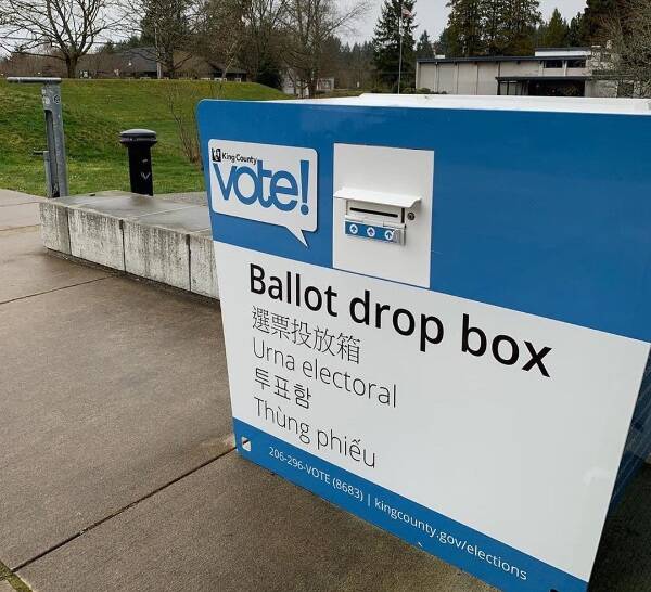 Vashon loves its ballot box at the Vashon Library: as of Tuesday, April 1, about 52 percent of Vashon ballots had been cast there, as opposed to by mail. That far outpaced the overall county percentage of 34 percent (File Photo).