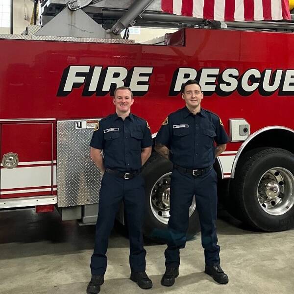 Last week, Vashon Island Fire & Rescue announced the hires of firefighters/EMTs Kyle Myers (left) and Josh Hernandez (VIFR Photo).