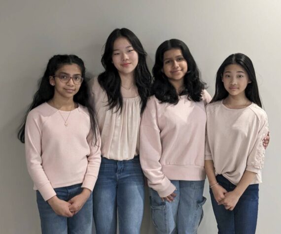 Courtesy photo.
The STEM Girls!!! are one of seven American regional winners for their app “MyChoiceHousing.” From left to right: Aditi Juluri, Isabel Xu, Hasini Juluri, Cynthia Xu.
