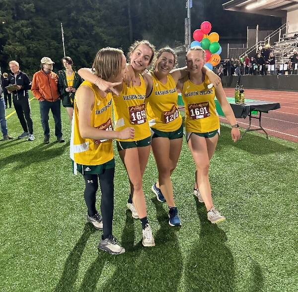 Pirates celebrate in Gig Harbor. From left to right: Ronan Reed, Cecelia Guenther, Amelia Medeiros and Madeline Yarkin (Lisa Cyra Photo).
