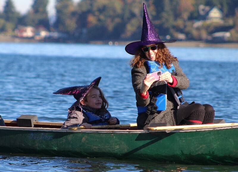 Dozens of witches took to the water Sunday at Jensen Point for the third annual Vashon Witches’ Paddle (Alex Bruell Photos).